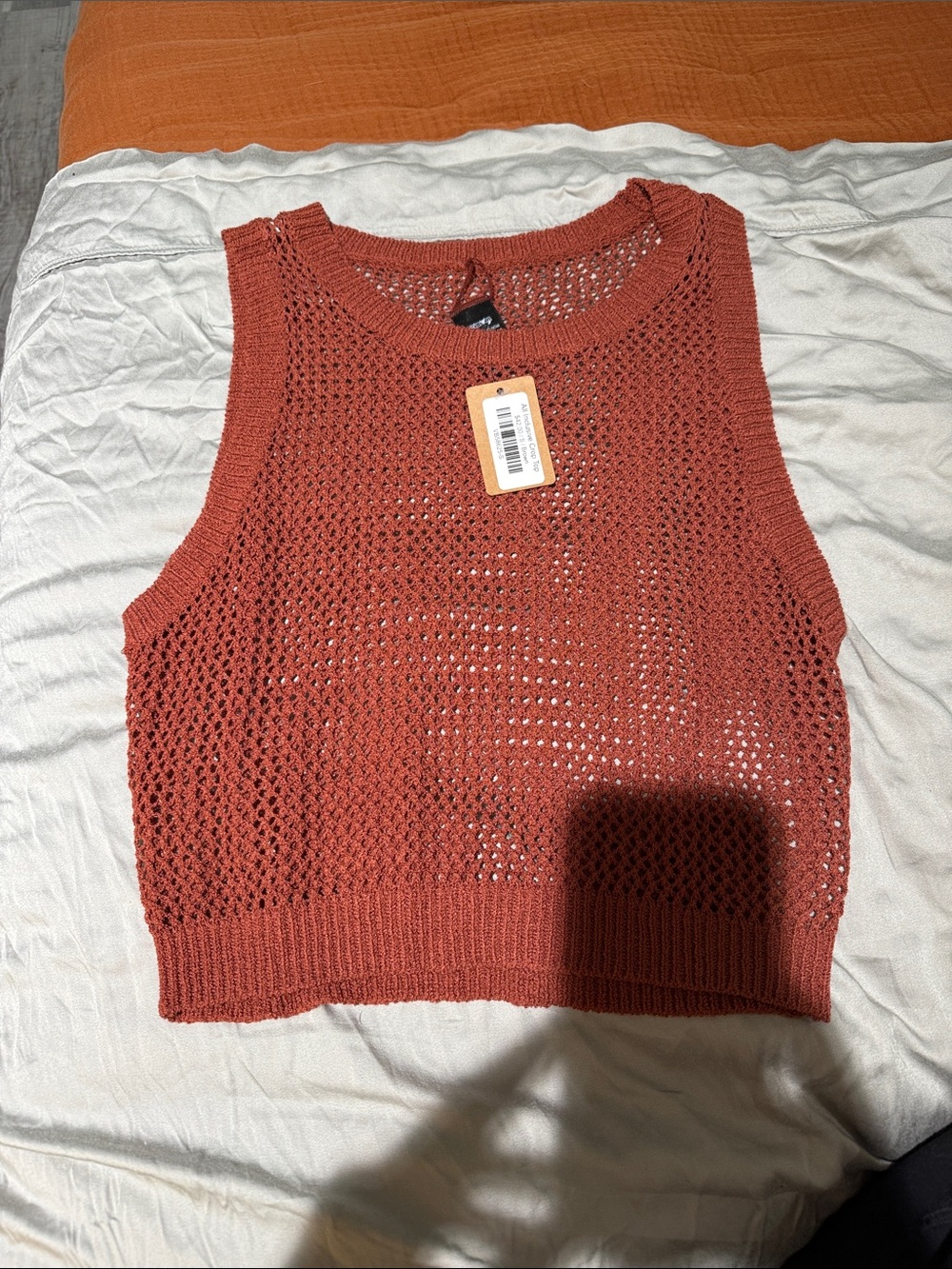 Crochet Sleeveless Crop Top - Rust